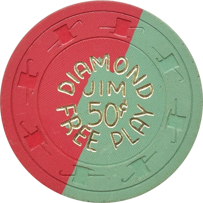 Diamond Jim's Nevada Club Casino Las Vegas Nevada 50 Cent Free Play Green Dovetail Chip 1962 (Black Edge)