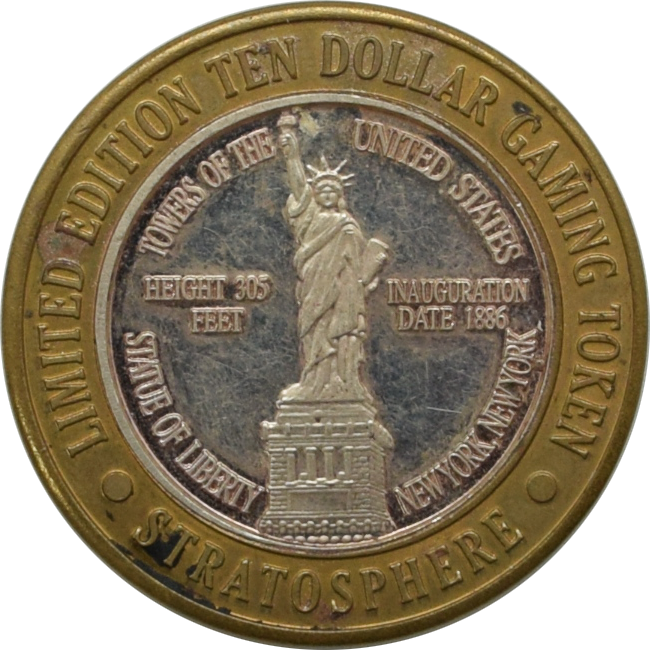 Stratosphere Casino Las Vegas "Statue of Liberty" $10 Silver Strike .999 Fine Silver 1996