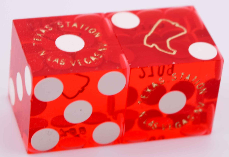 Texas Station Casino Las Vegas Nevada Pair of Red Polished Matching Number Dice 1990s