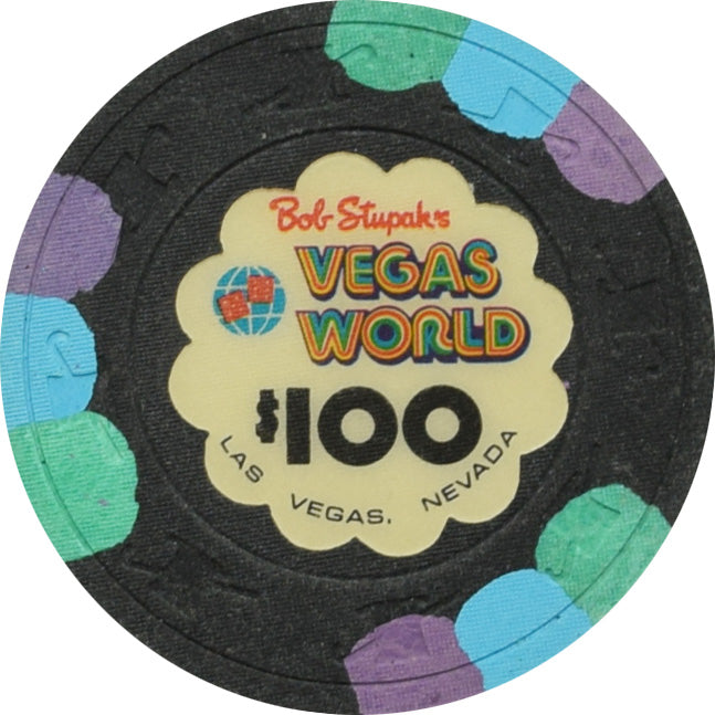 Vegas World Casino Las Vegas Nevada $100 Chip 1980s (Grn/Blue/Pur)