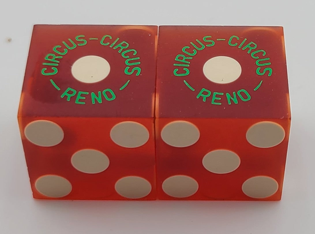 Circus Circus Casino Reno Nevada Pair of Red Used Dice Matching Number 1970's