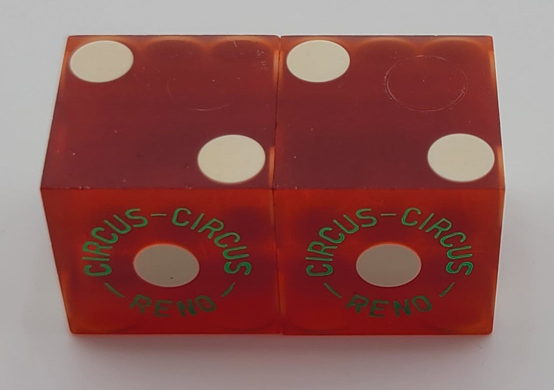 Circus Circus Casino Reno Nevada Pair of Red Used Dice Matching Number 1970's