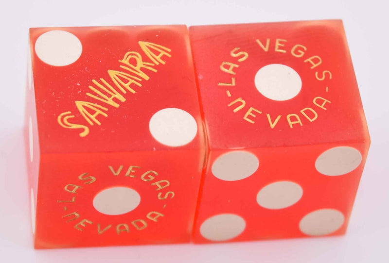 Sahara Casino Las Vegas Matching Number Gold Logo Dice Pair Sanded