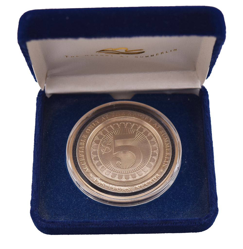 Resort at Summerlin Casino $5 Token In Display Case Las Vegas Nevada 1999