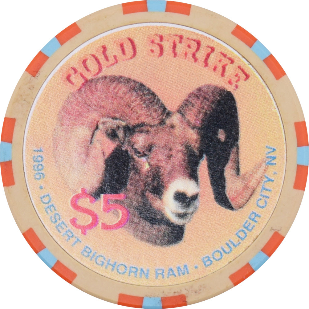 Gold Strike Inn Casino Boulder City Nevada $5 Desert Bighorn Ram Chip 1996