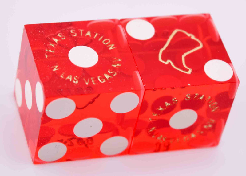 Texas Station Casino Las Vegas Nevada Pair of Red Polished Matching Number Dice 1990s