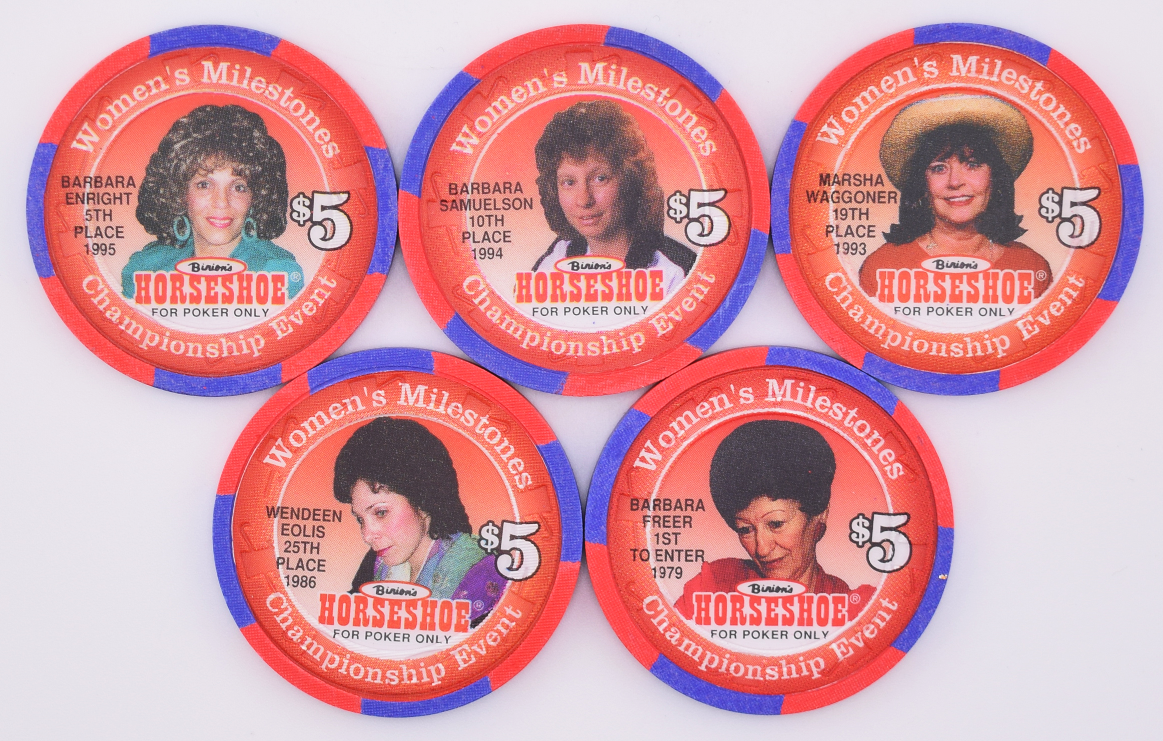 Horseshoe Club (Binion's) Casino Las Vegas Nevada Set of 5 Women's Milestones Chips