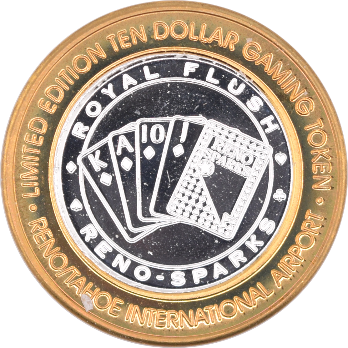 Reno/Tahoe International Airport Casino Reno "Royal Flush Reno - Sparks" $10 Silver Strike .999 Fine Silver 2005