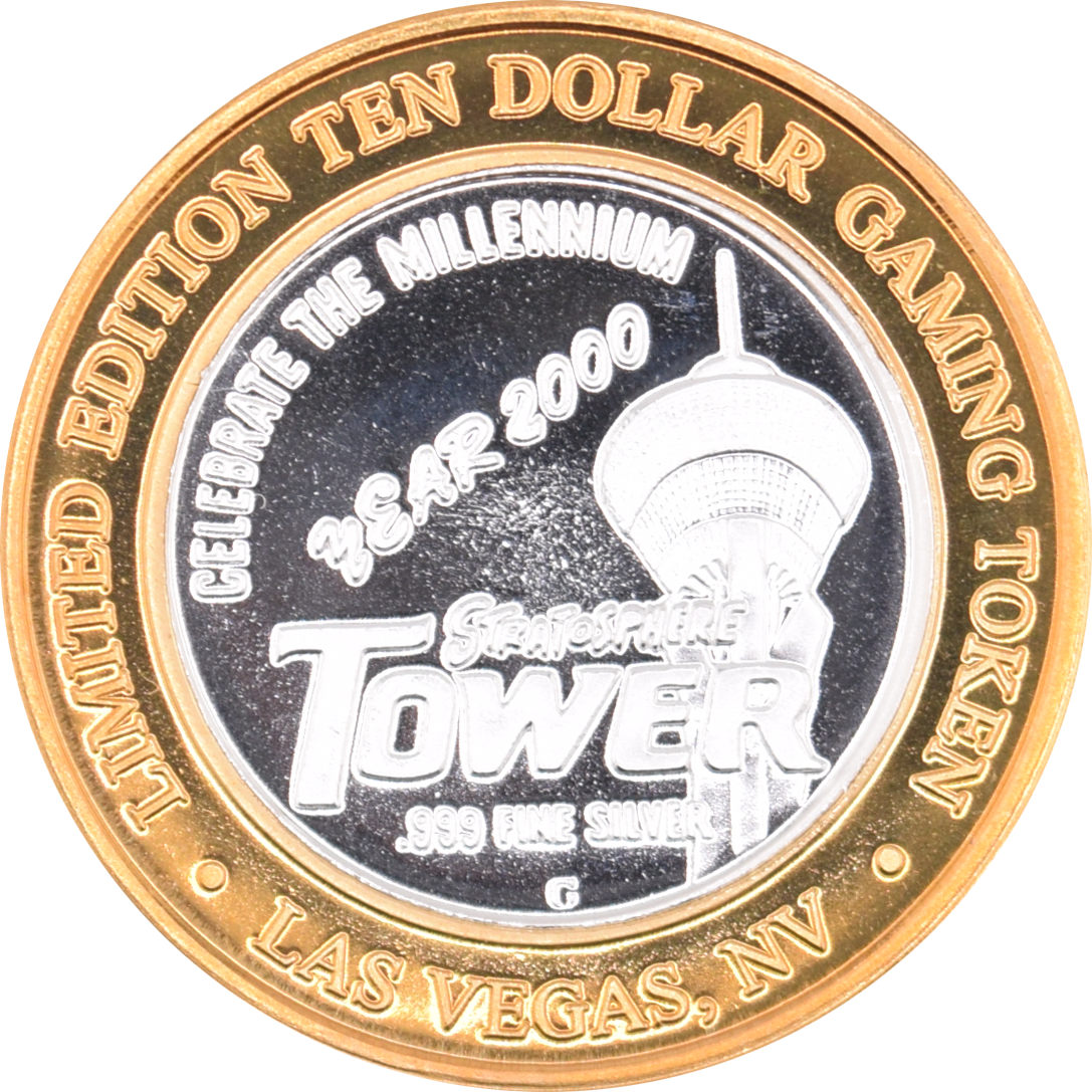 Stratosphere Casino Las Vegas Nevada "Celebrate the Millennium" $10 Silver Strike .999 Fine Silver 2000