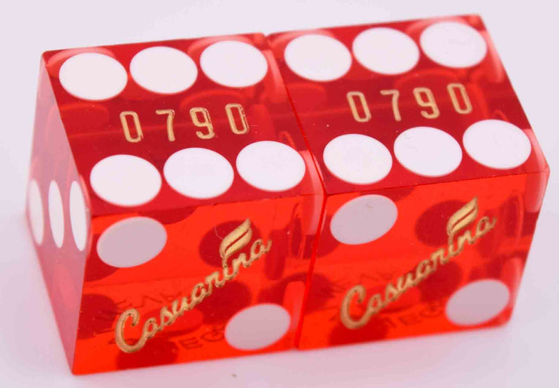 Casuarina Casino Las Vegas Nevada Pair of Red Polished Matching Number Dice 2000s