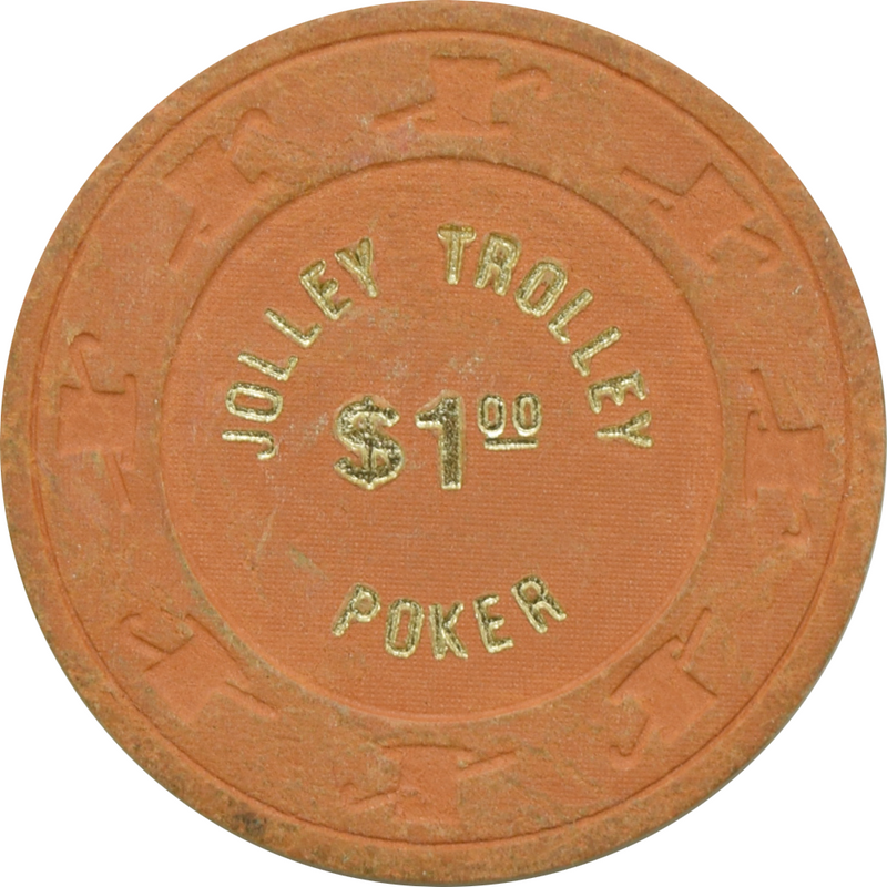 Jolly Trolley Casino Las Vegas Nevada $1 Ochre Poker Chip 1981