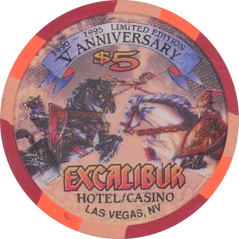 Excalibur Casino Las Vegas Nevada $5 Fifth Anniversary Chip 1995