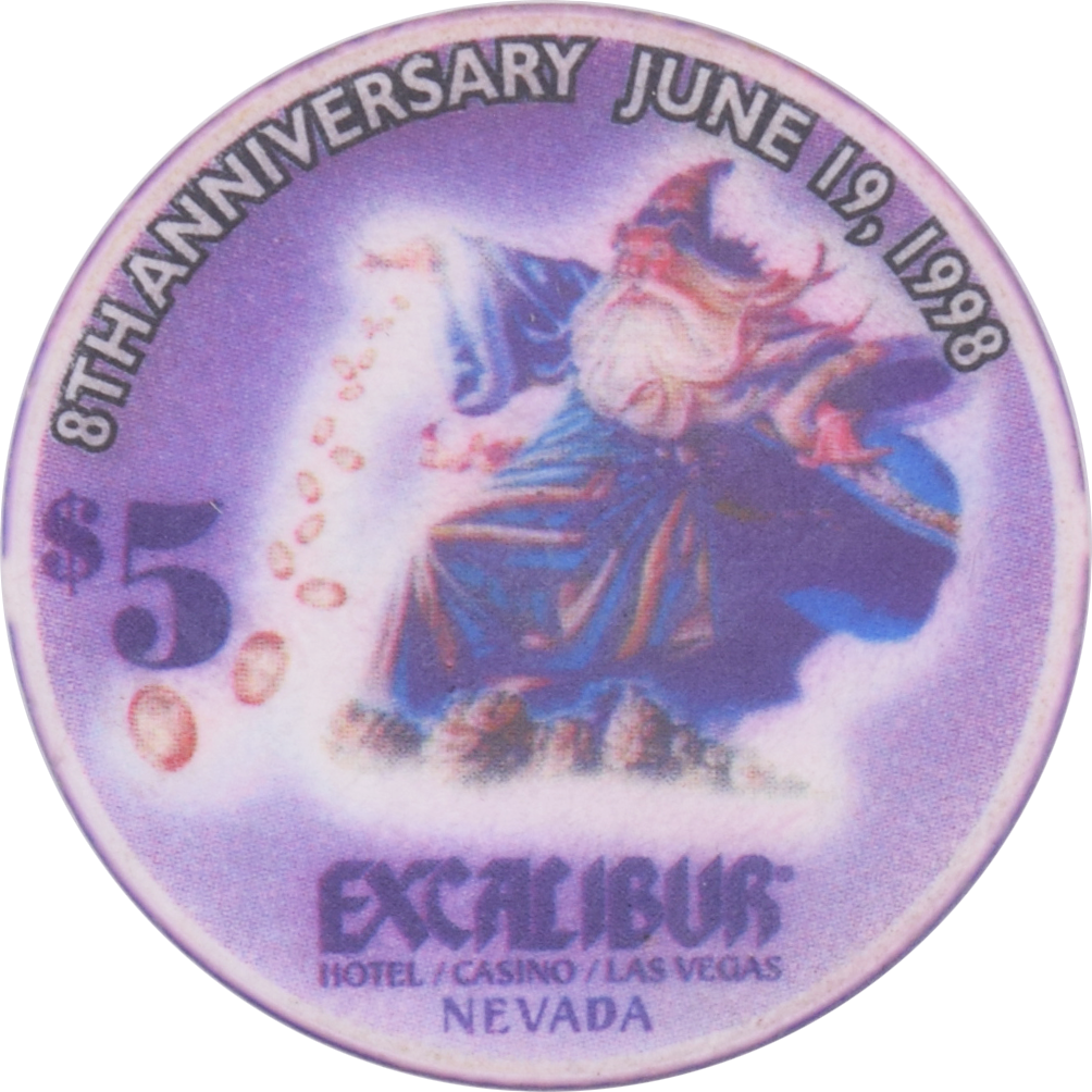 Excalibur Casino Las Vegas Nevada $5 8th Anniversary Chip 1998