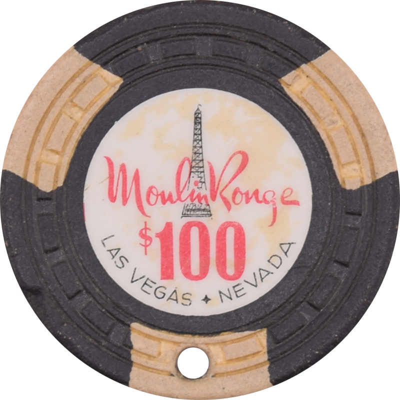 Moulin Rouge Casino Las Vegas Nevada $100 Cancelled Chip 1955