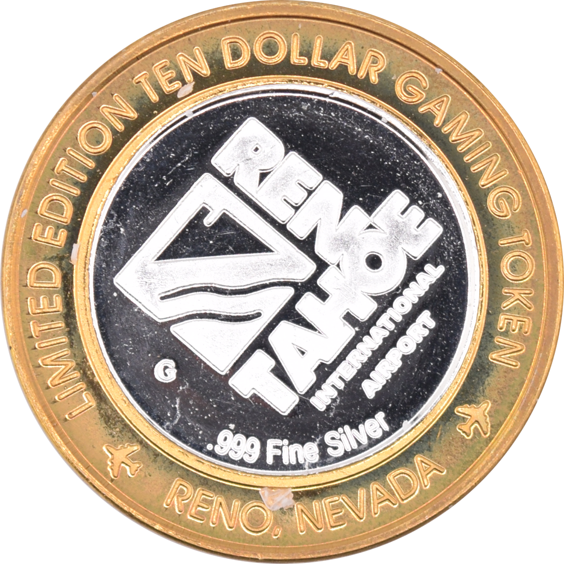 Reno/Tahoe International Airport Casino Reno "Royal Flush Reno - Sparks" $10 Silver Strike .999 Fine Silver 2005