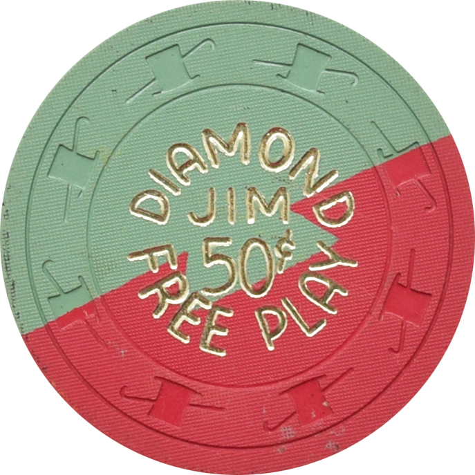 Diamond Jim's Nevada Club Casino Las Vegas Nevada 50 Cent Free Play Green Dovetail Chip 1962 (Black Edge)