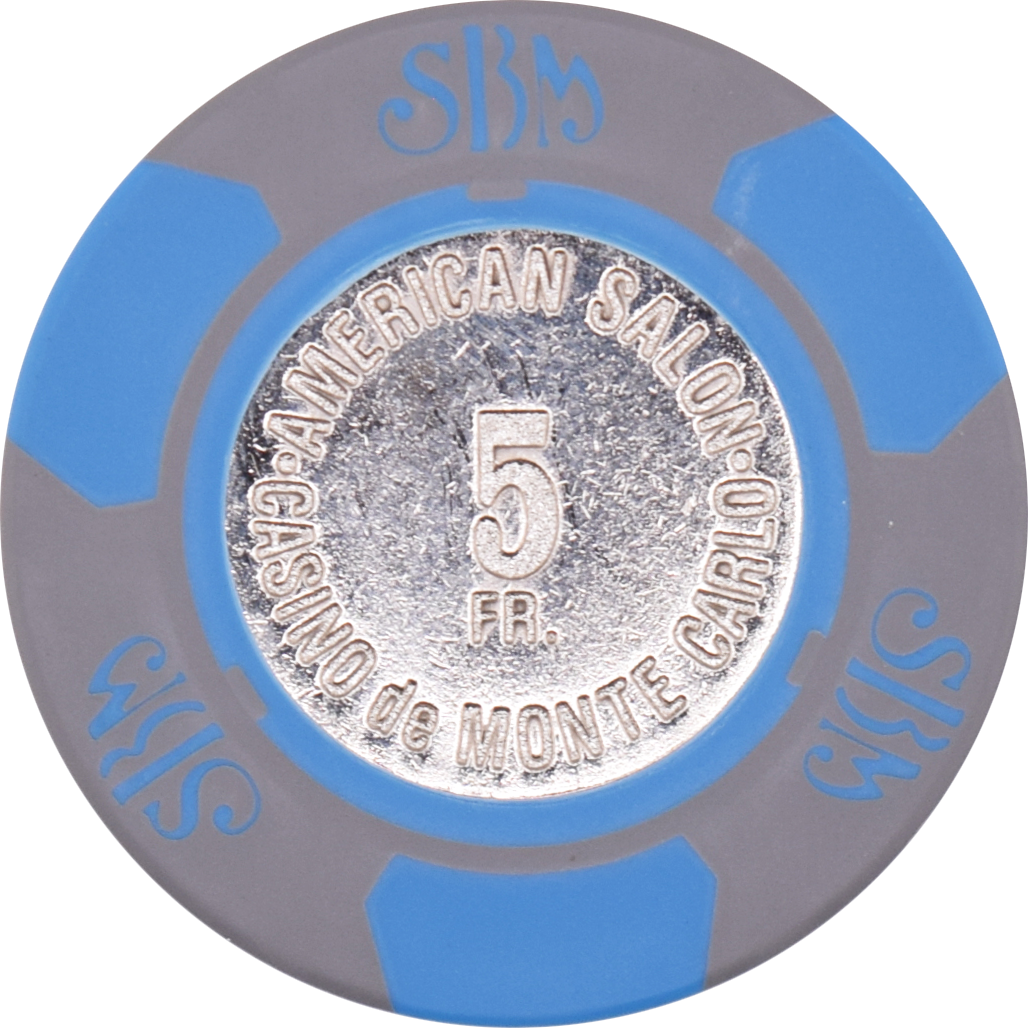 Societé des Bains de Mer- Casino de Monte Carlo Monaco 5FR Grey Chip
