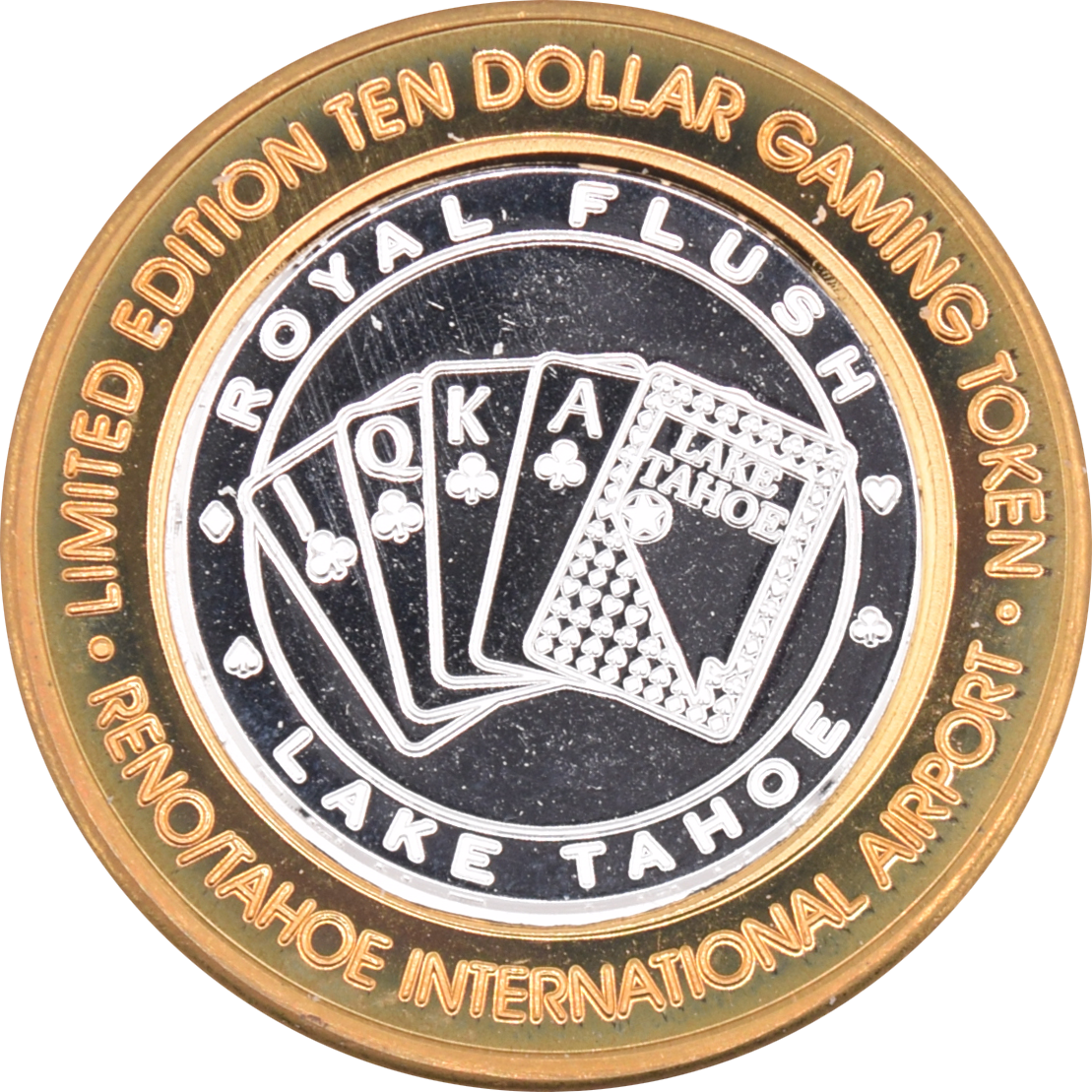 Reno/Tahoe International Airport Casino Reno "Royal Flush Lake Tahoe $10 Silver Strike .999 Fine Silver 2005