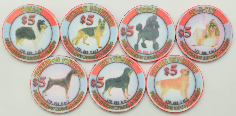 Four Queens Casino Las Vegas Nevada Set of 7 The Top Dog Countdown $5 Chips 1999