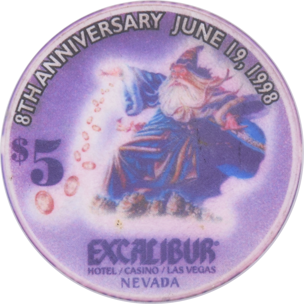 Excalibur Casino Las Vegas Nevada $5 8th Anniversary Chip 1998