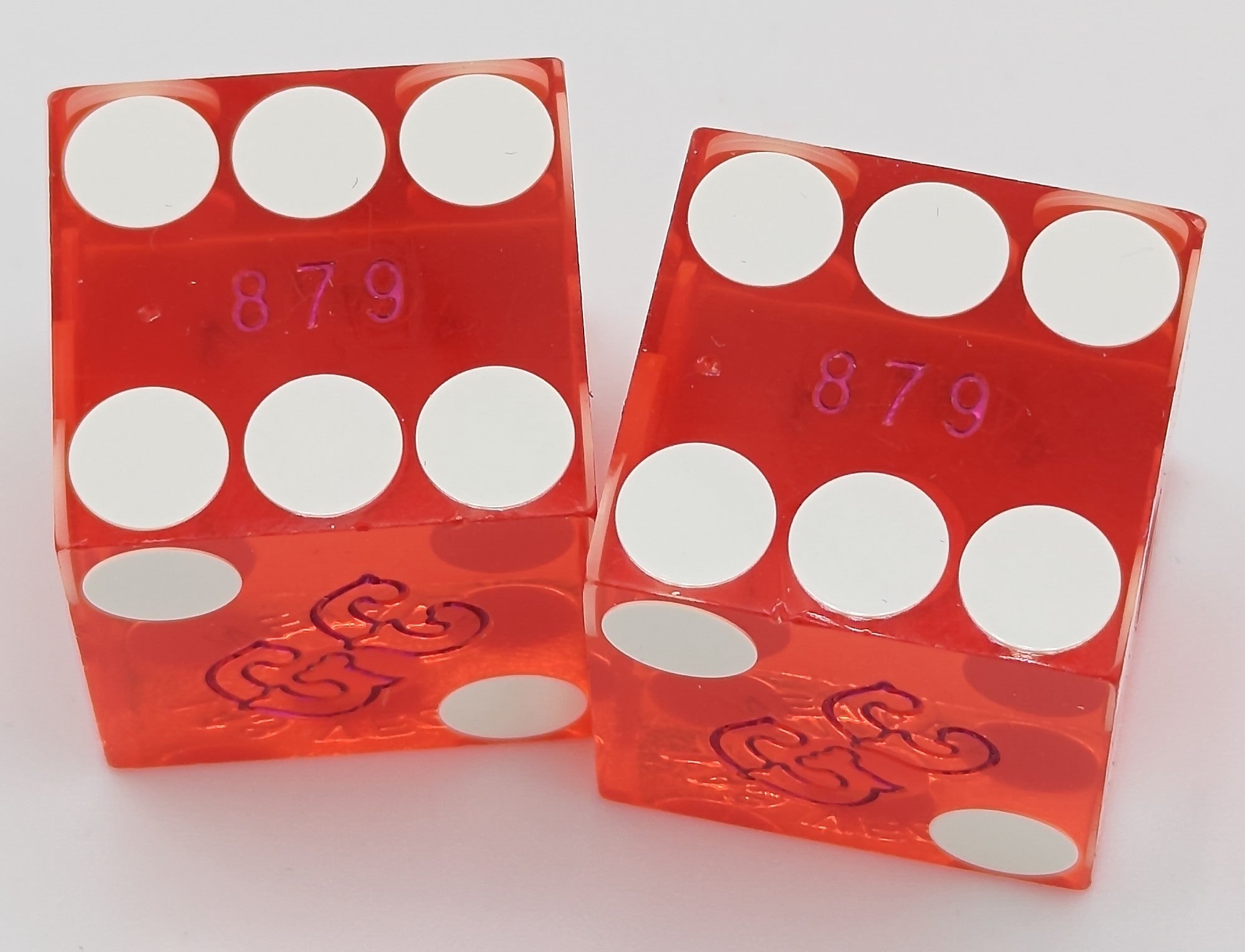 Gold Coast Casino Las Vegas Matching Numbers Dice Pair Pink Logo