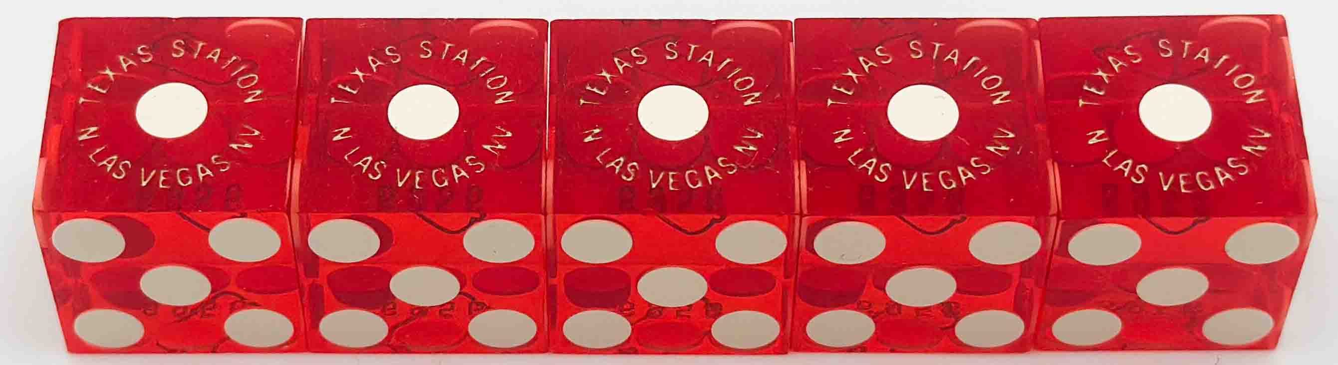 Texas Station Casino Las Vegas Nevada Stick of Red Polished Matching Number Dice 1990s