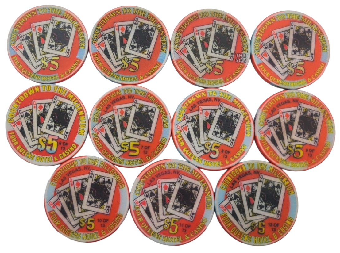 Set of 11 Four Queens Casino Las Vegas Nevada $5 Chips Countdown to the Millennium