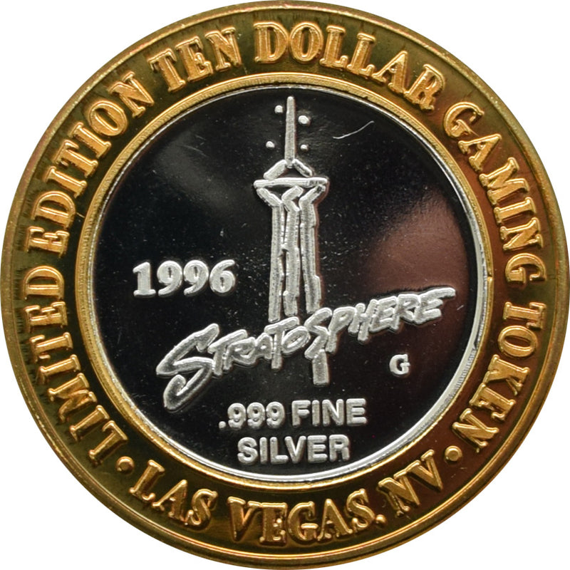 Stratosphere Casino Las Vegas "Stratosphere Pod" $10 Silver Strike .999 Fine Silver 1996