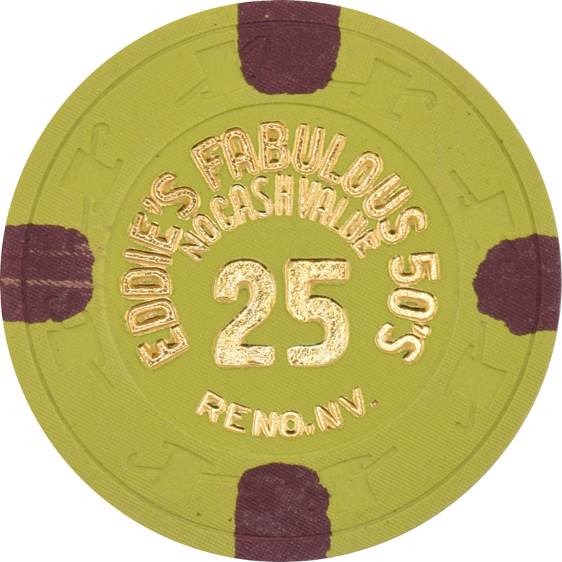 Eddie's Fabulous 50s Casino Reno Nevada $25 No Cash Value Chip 1987