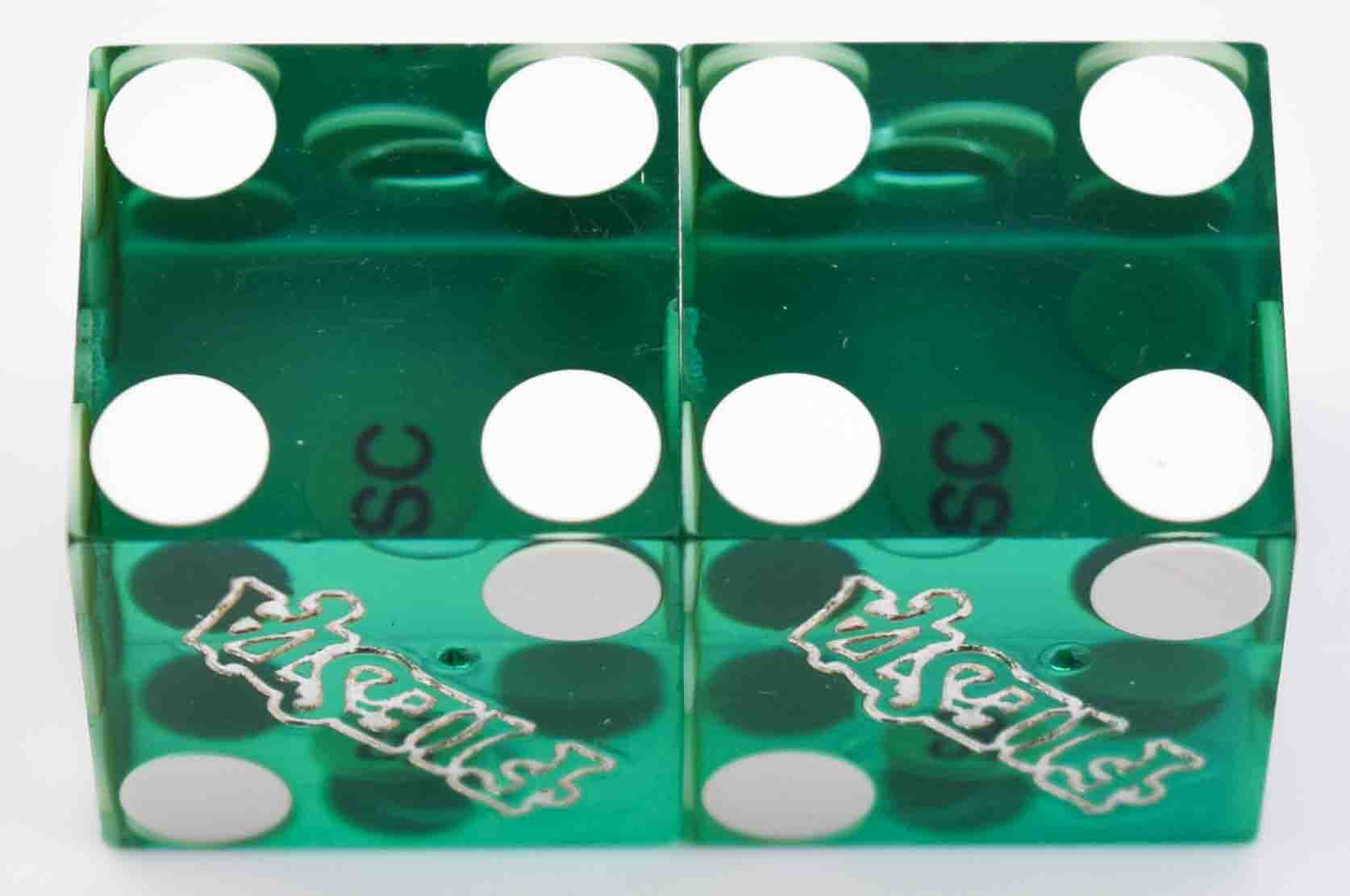Fiesta Rancho Casino N. Las Vegas Nevada Green Used Matching Number Pair of Dice