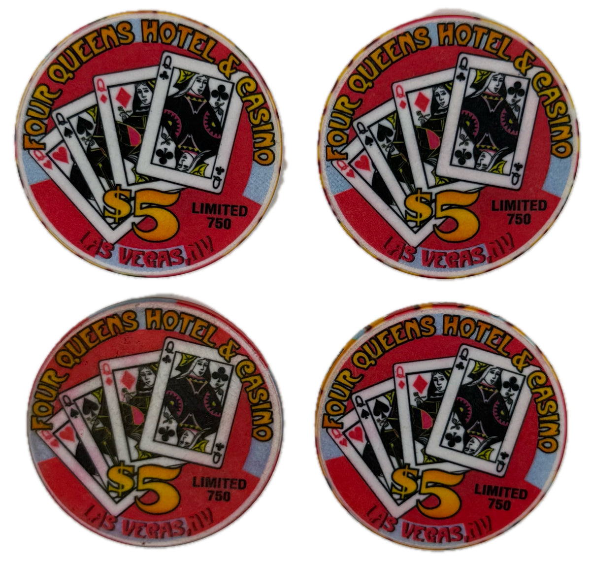 Four Queens Casino Las Vegas NV Halloween Set of 4 $5 Chips 1998