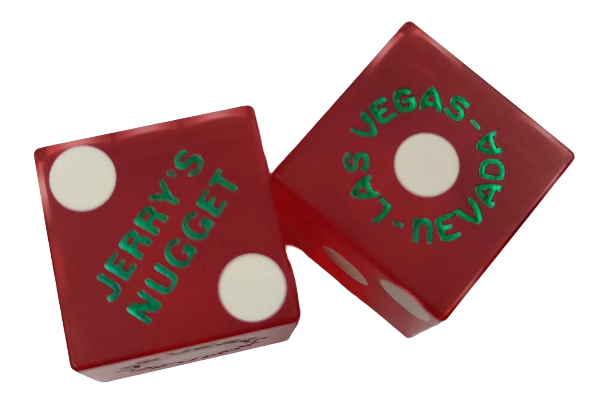 Jerry's Nugget Las Vegas Red Dice Pair Matching Numbers 1970s