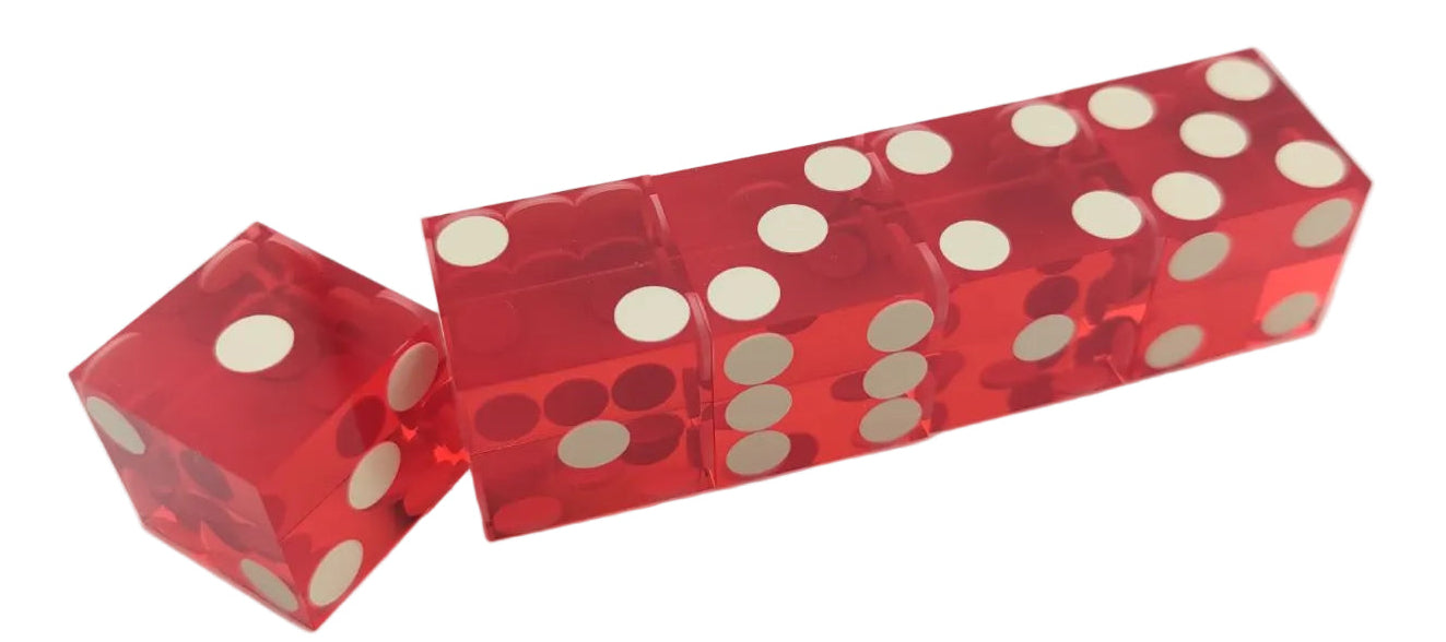 Red Casino Dice Precision Cut, Stick of 5