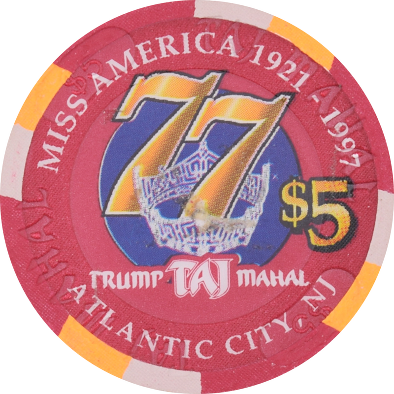 Trump Taj Mahal Casino Atlantic City New Jersey $5 Miss America Tara Holland Chip 1997