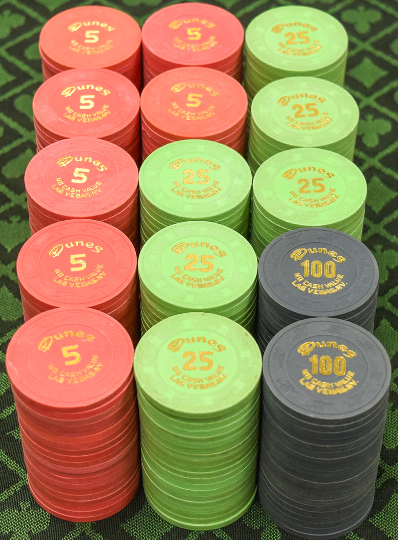 Dunes Casino Las Vegas Nevada No Cash Value 300 Chip Set (Watermelon, Green, Charcoal)