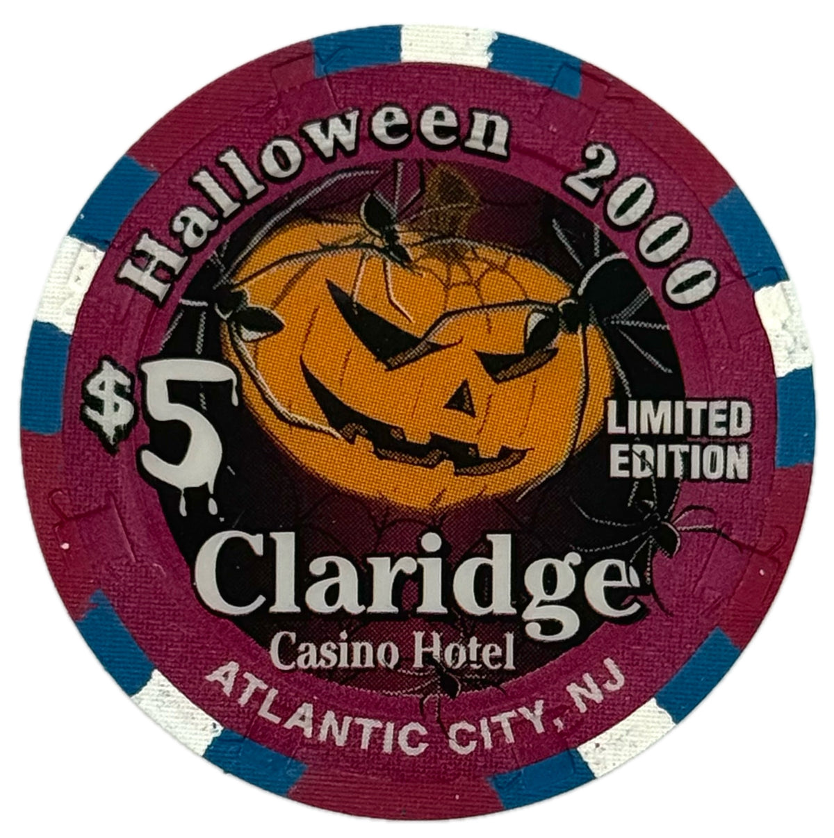 Claridge Casino Atlantic City NJ $5 Halloween Chip 2000