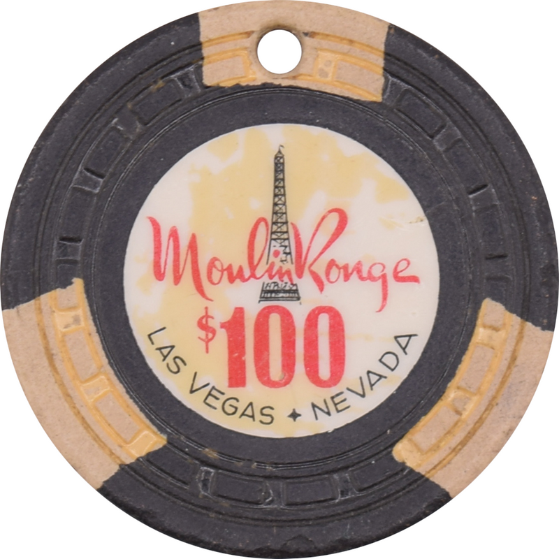 Moulin Rouge Casino Las Vegas Nevada $100 Cancelled Chip 1955