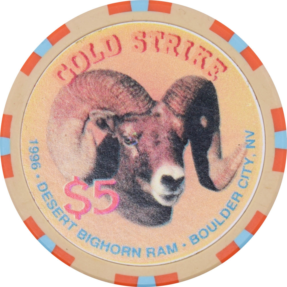 Gold Strike Inn Casino Boulder City Nevada $5 Desert Bighorn Ram Chip 1996