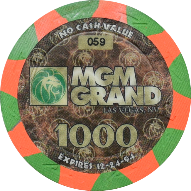 MGM Grand Casino Las Vegas Nevada $1000 NCV Chip 1995 43mm