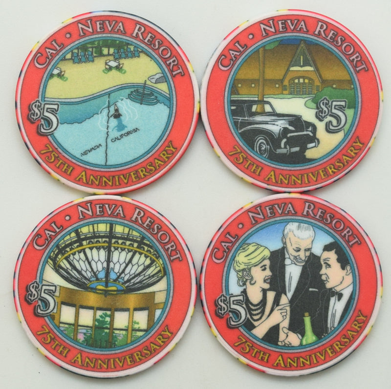 Cal-Neva Lodge Casino Lake Tahoe Nevada Set of 4 $5 75th Anniversary Chips 2001