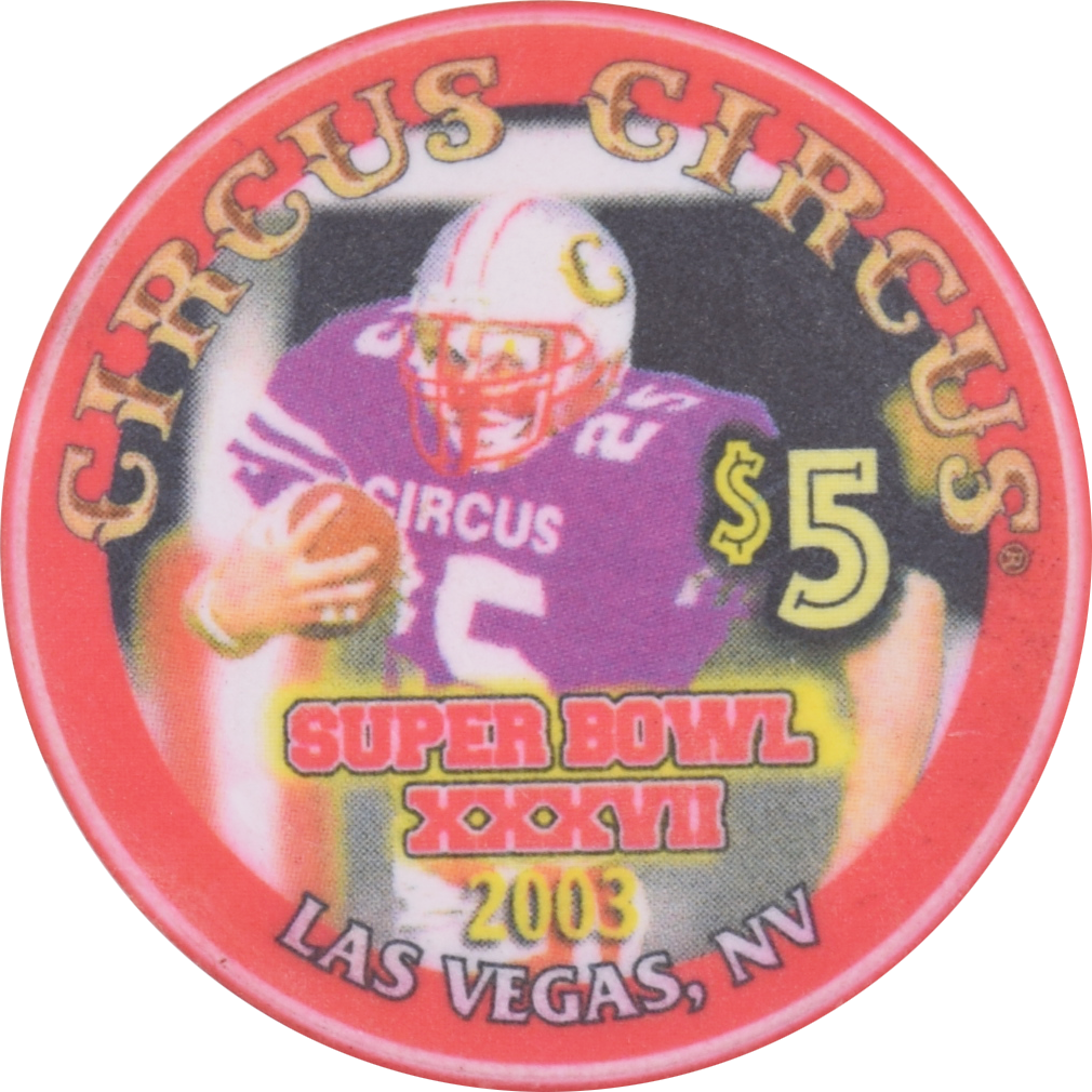 Circus Circus Casino Las Vegas Nevada $5 Super Sunday XXXVII Chip 2003