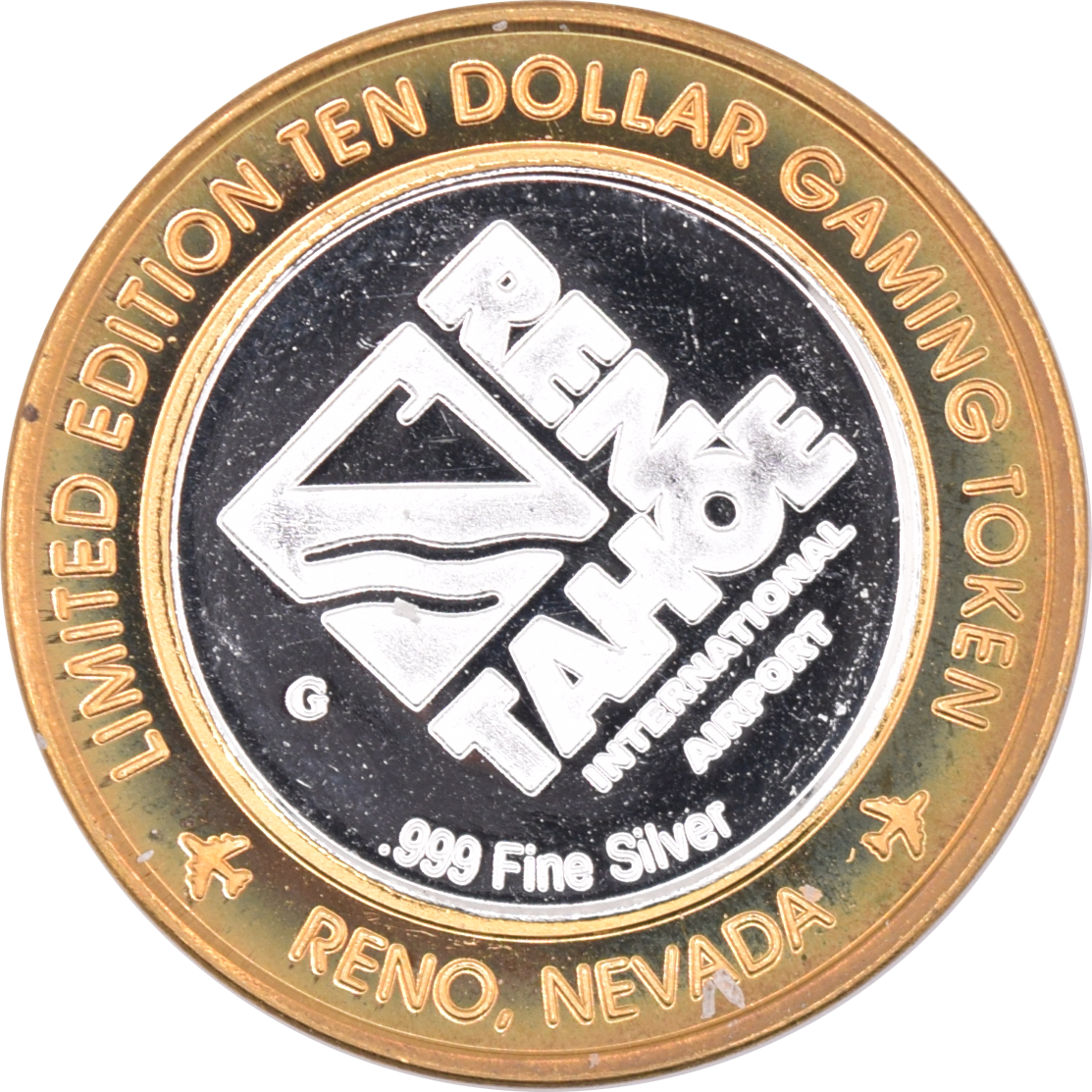Reno/Tahoe International Airport Casino Reno "Royal Flush Lake Tahoe $10 Silver Strike .999 Fine Silver 2005