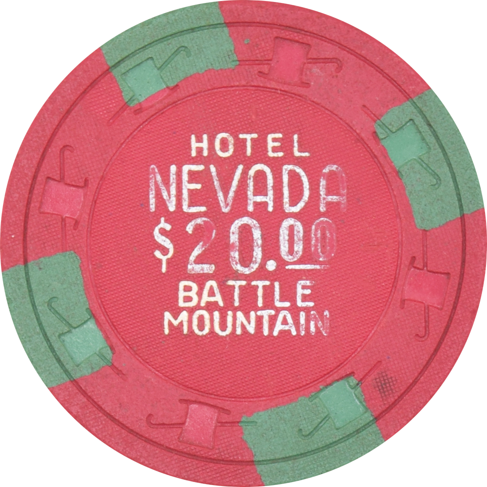 Hotel Nevada Casino Battle Mountain Nevada $20 Chip 1960s