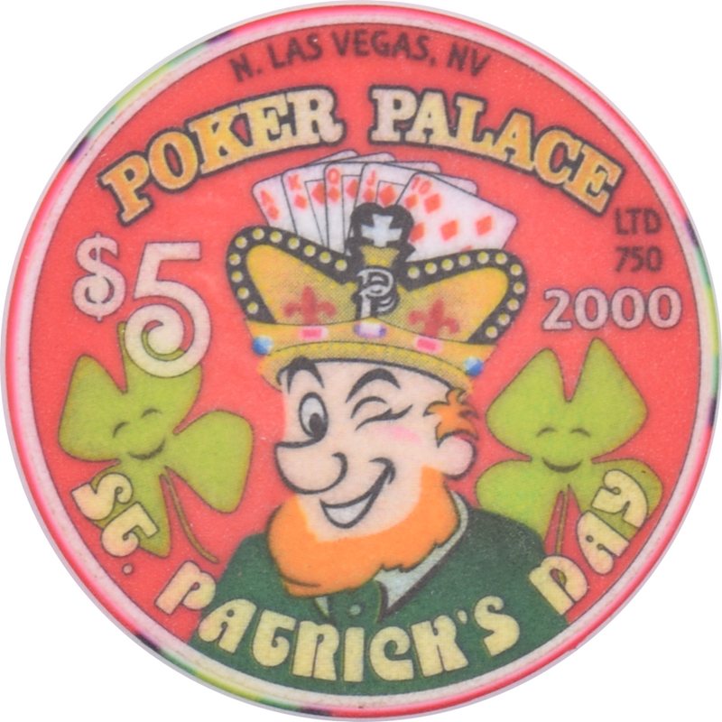 Poker Palace Casino N. Las Vegas Nevada $5 St. Patrick's Day Chip 2000