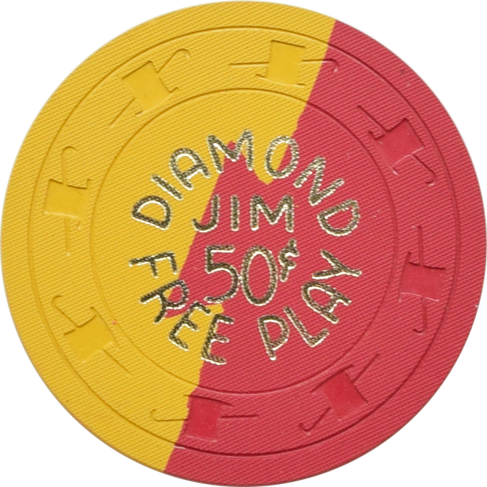 Diamond Jim's Nevada Club Casino Las Vegas Nevada 50 Cent Free Play Red Dovetail Chip 1962