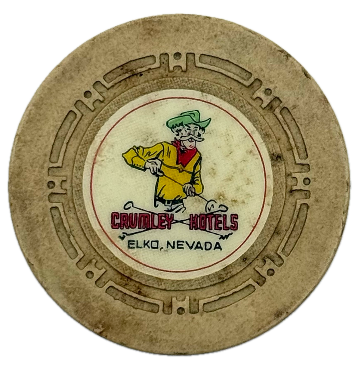 Crumley Hotels Casino Elko NV Cream Roulette Chip 1945