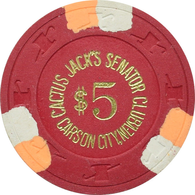Cactus Jack's Senator Club Casino Carson City Nevada $5 Chip 1986