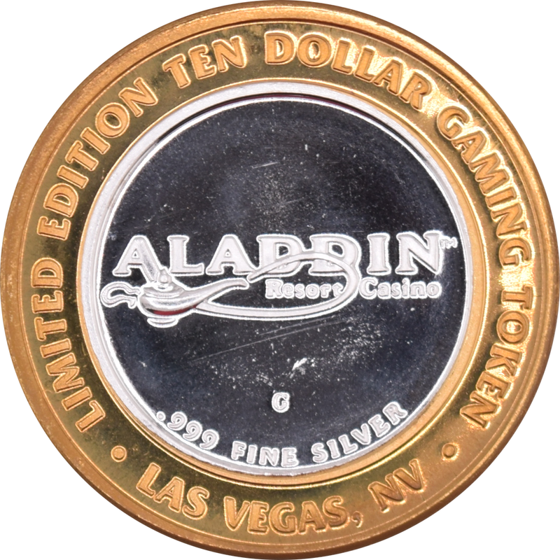 Aladdin Casino Las Vegas "Genie of the Lamp" $10 Silver Strike .999 Fine Silver 2001