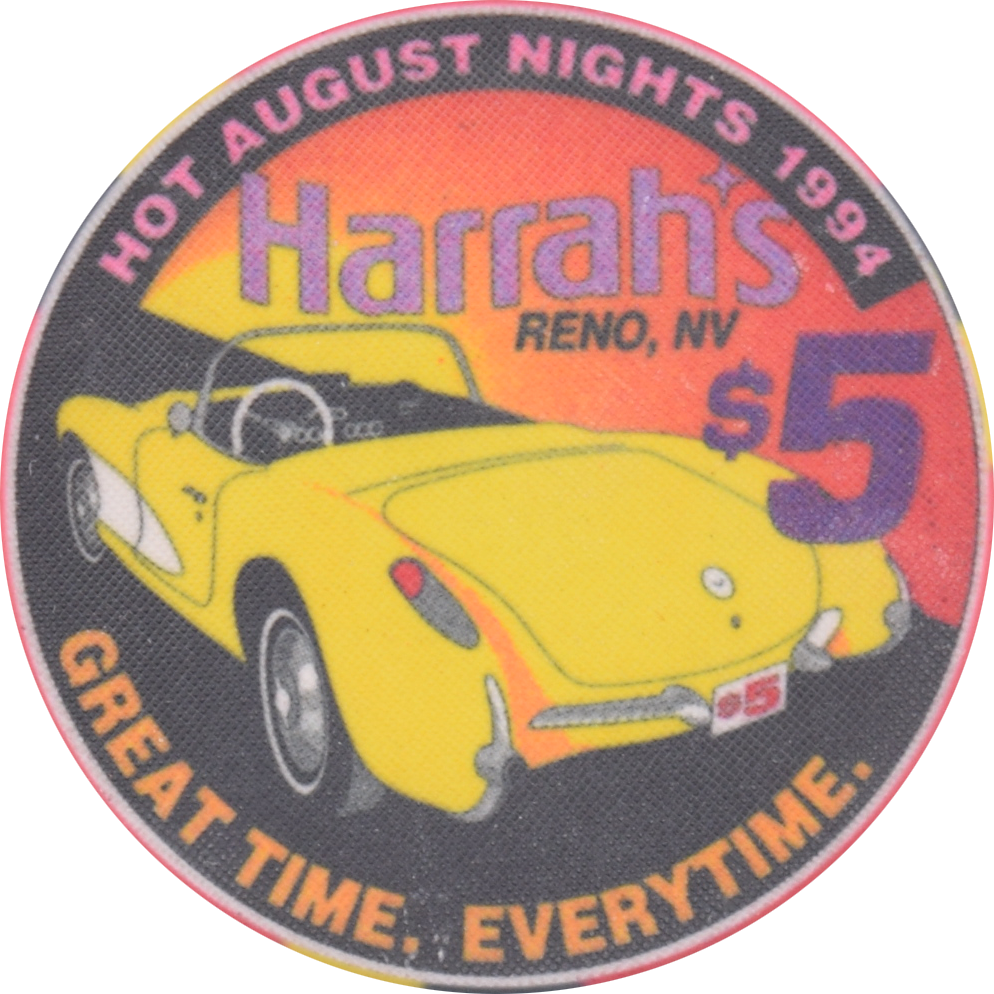 Harrah's Casino Reno Nevada $5 Hot August Nights Chip 1994