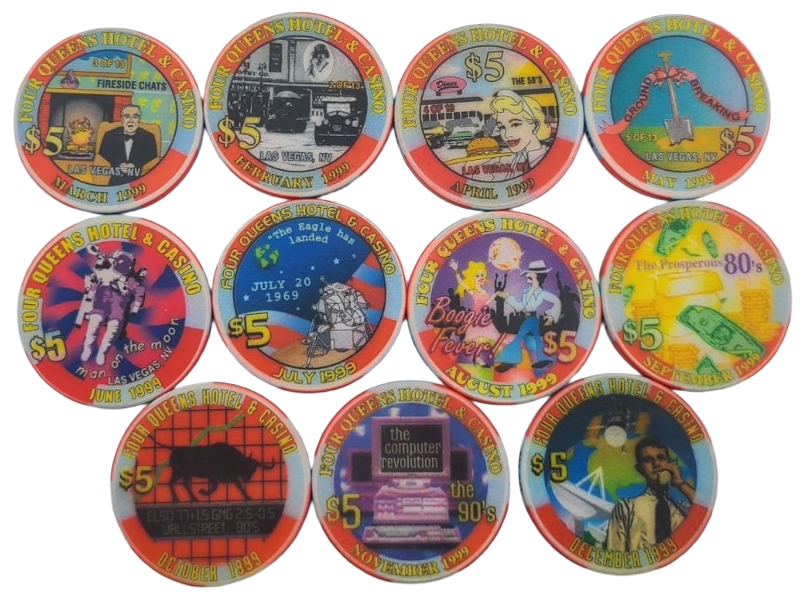 Set of 11 Four Queens Casino Las Vegas Nevada $5 Chips Countdown to the Millennium